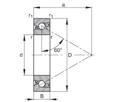 推力角接觸球軸承 BSB040072-2RS-T, 單向，接觸角 a = 60°，限制公差，兩側(cè)唇密封