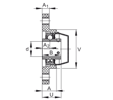 軸承座單元 RCJTY20-TV-VA, 兩孔塑料軸承座，內(nèi)圈帶平頭螺釘?shù)耐馇蛎媲蜉S承，耐腐蝕設計，R 型密封