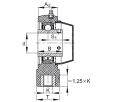 吊裝式軸承座單元 RTUEY50-TV-VA, 塑料軸承座，內(nèi)圈帶平頭螺釘?shù)耐馇蛎媲蜉S承，耐腐蝕設(shè)計(jì)，R 型密封