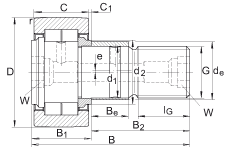 螺栓型滾輪 NUKRE47, 軸向引導(dǎo)，滿裝圓柱滾子，帶偏心擋圈，兩側(cè)迷宮密封
