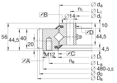 交叉滾子軸承 XSA140414-N, 標(biāo)準(zhǔn)系列 14， 外部的齒輪齒，兩側(cè)唇密封