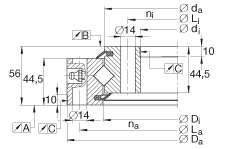 交叉滾子軸承 XSU140544, 標(biāo)準(zhǔn)系列 14， 無齒輪齒，兩側(cè)唇密封