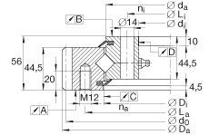 交叉滾子軸承 XSA140944-N, 標(biāo)準(zhǔn)系列 14， 外部的齒輪齒，兩側(cè)唇密封