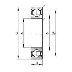 深溝球軸承 6018-2RSR, 根據(jù) DIN 625-1 標(biāo)準(zhǔn)的主要尺寸, 兩側(cè)唇密封