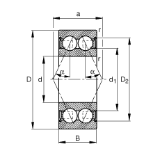 角接觸球軸承 3200-B-2Z-TVH, 根據(jù) DIN 628-3 標(biāo)準(zhǔn)的主要尺寸，雙列，兩側(cè)間隙密封，接觸角 α = 25°