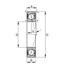 主軸軸承 B71909-C-2RSD-T-P4S, 調(diào)節(jié)，成對安裝，接觸角 α = 15°，兩側唇密封，非接觸，加嚴公差