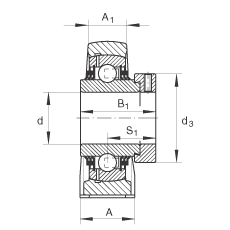 直立式軸承座單元 TASE40-N, 鑄鐵軸承座，帶偏心鎖圈的外球面球軸承，T 型密封