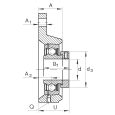 軸承座單元 PCFTR45, 帶三個螺栓孔的法蘭的軸承座單元，鑄鐵，偏心鎖圈，P型密封