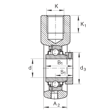 吊裝式軸承座單元 RHE25, 鑄鐵軸承座，帶偏心鎖圈的外球面球軸承，R 密封