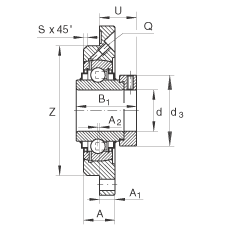 軸承座單元 RME60-N, 帶四個(gè)螺栓孔的法蘭的軸承座單元，定心凸出物，鑄鐵，偏心鎖圈，R 型密封