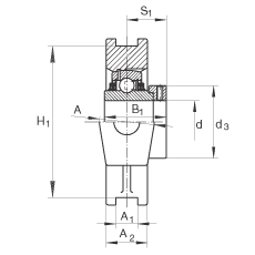 吊裝式軸承座單元 TTUE45, 鑄鐵軸承座，帶偏心鎖圈的外球面球軸承，T 型密封