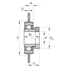 軸承座單元 RA55, 帶三個(gè)/四個(gè)螺栓孔的法蘭的軸承座單元，沖壓鋼板，偏心鎖圈，P型密封